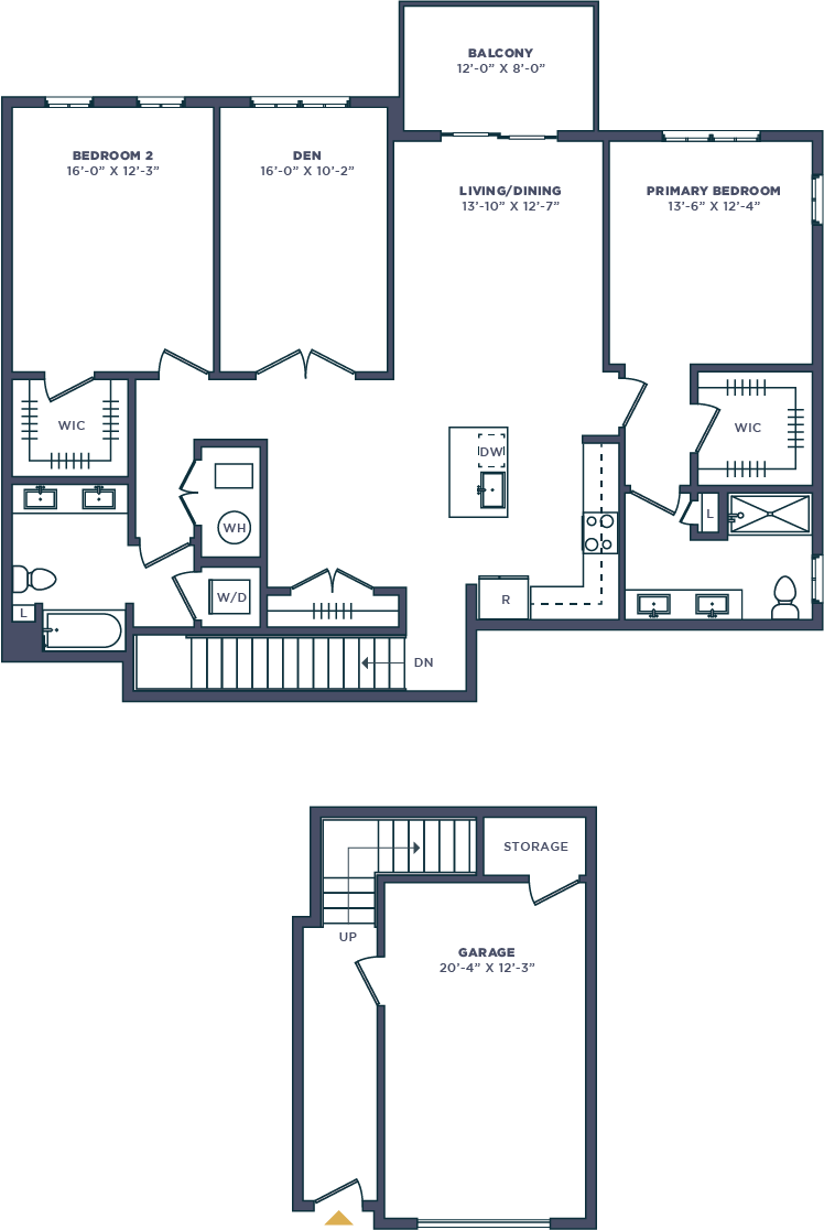 Floor plan for 2 beds, 2 baths, 2036 sqft